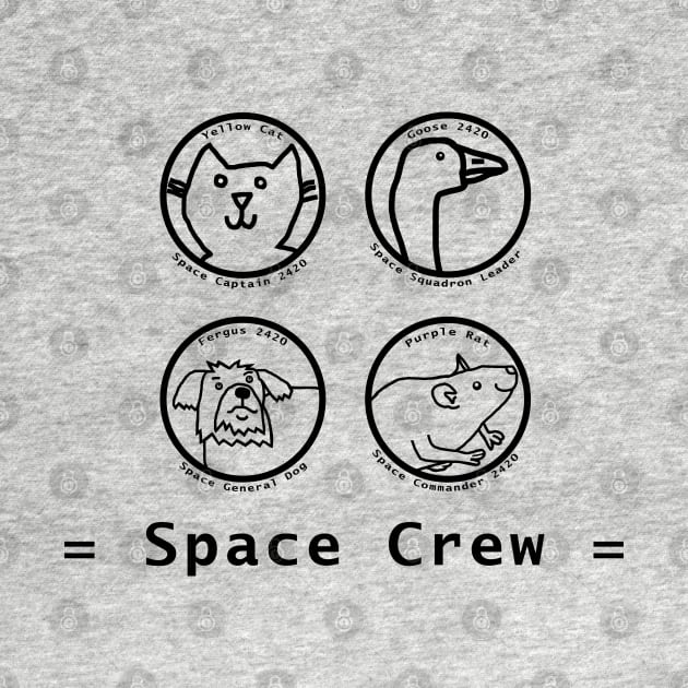 Space Crew 2420 Cat Goose Dog Rat Line Drawing by ellenhenryart